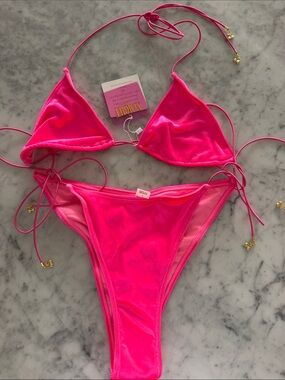 VOIGHT Hot Pink Triangle String Bikini Set